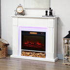 Electric fireplace with mantel featuring realistic flame effect for home heating