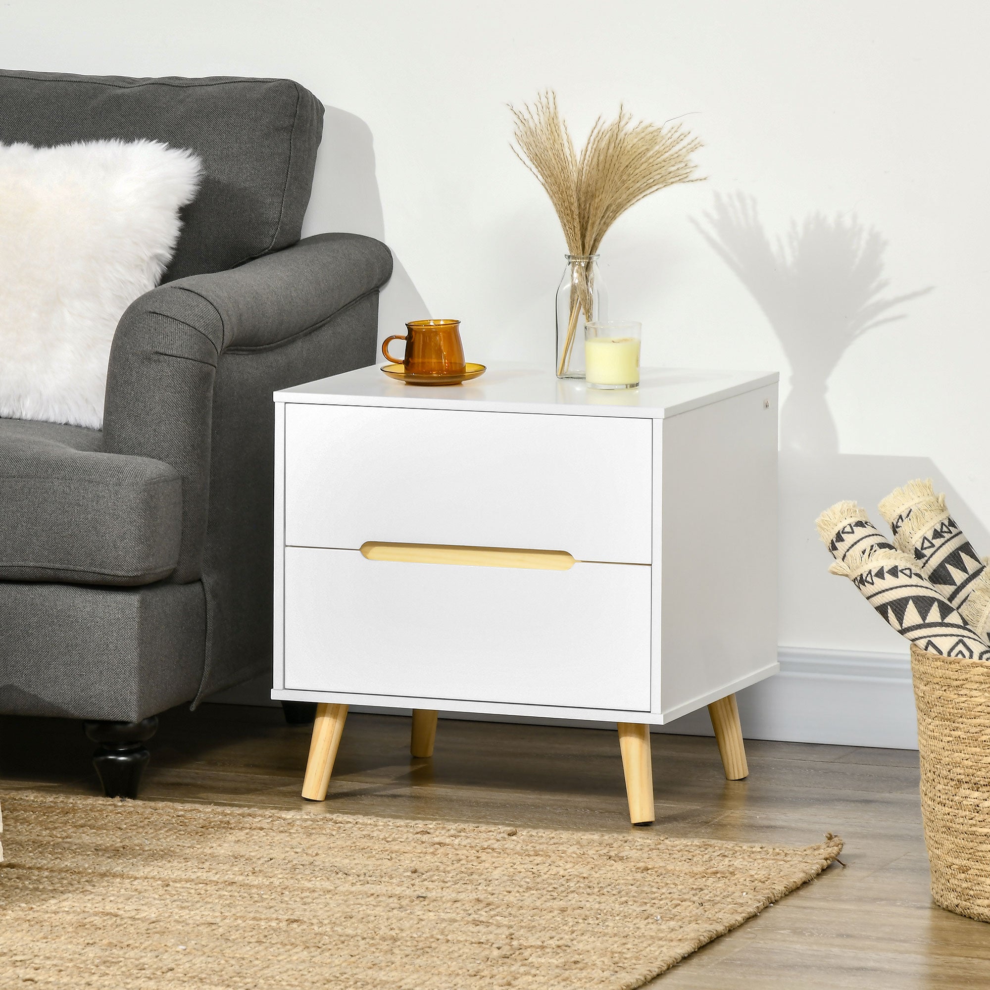 Willow Modern Nightstand/End Table with 2 Drawers-White
