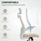 Andre Ergonomic Office Chair, Swivel Desk Chair with Adjustable Lumbar Support, Headrest and Height, Flip-up Armrests, Beige