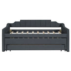 Theo Twin Size Upholstered Daybed with Trundle and Three Drawers, Pull-out Bed, 81" L x 41" W x 35.5" H, Gray