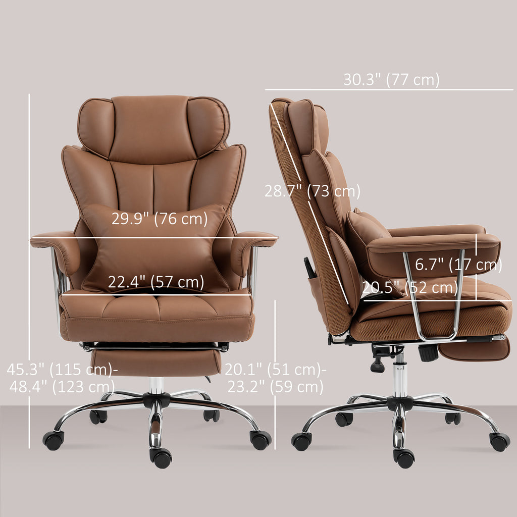 Matteo 400LBS Massage Office Chair, Executive Office Chair with 6-Point Vibration, Footrest and Lumbar Support, Brown