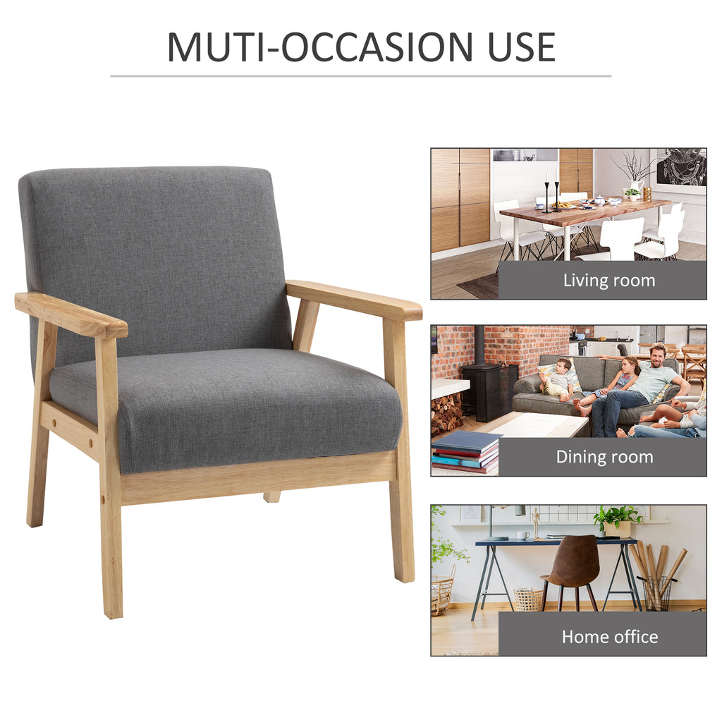 Billie Minimalistic Accent Chair with Thick Linen Cushions-Grey