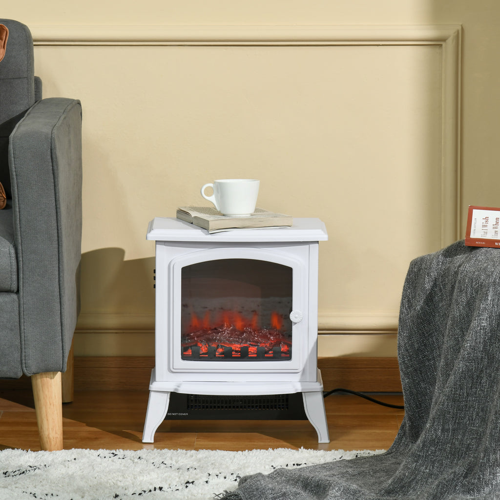 Clover electric fireplace heater with realistic flame effect and modern indoor heating design
