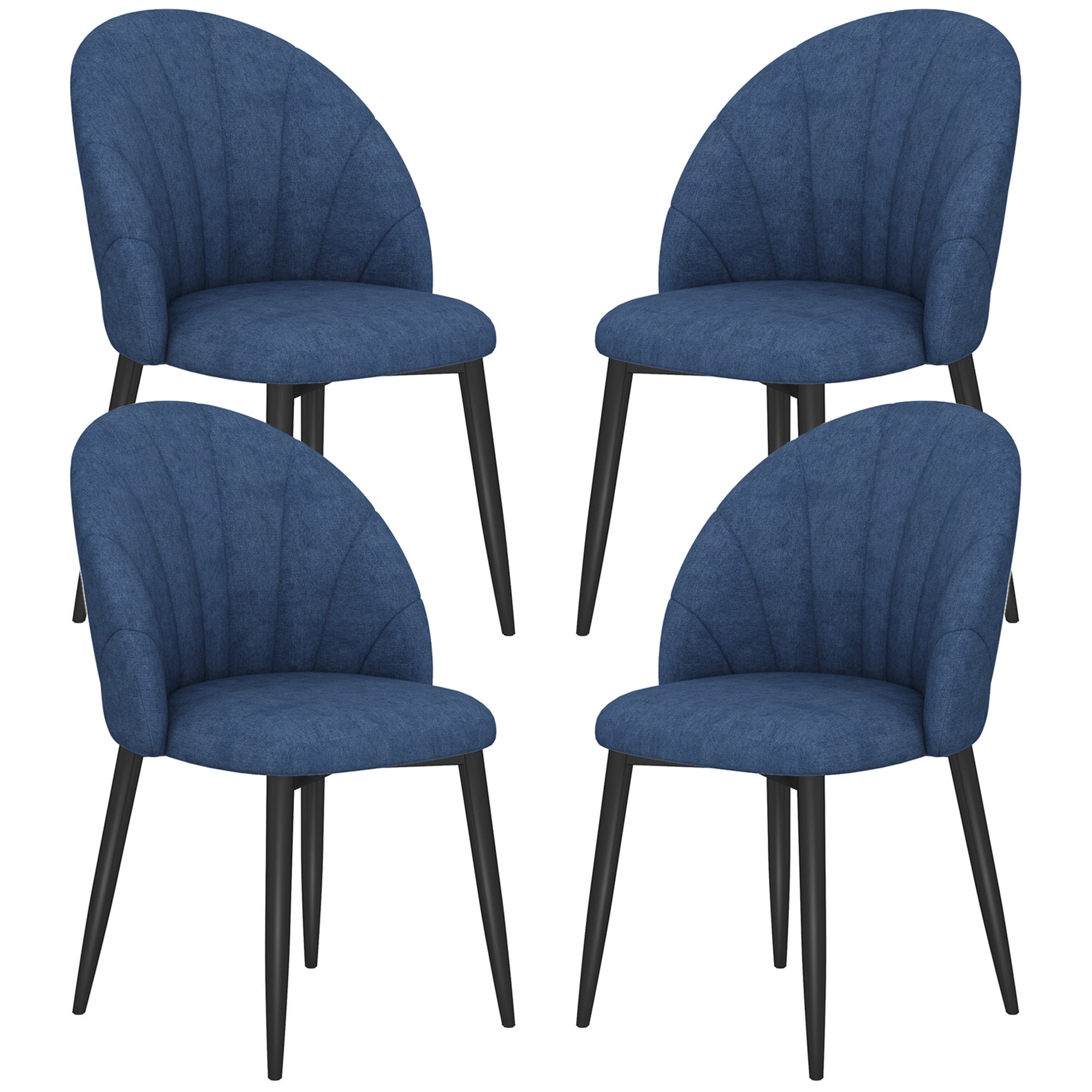 Skylar Modern Dining Chairs Set of 4, Upholstered Dining Room Chairs with Metal Legs, Shell Backrest, Padded Seat, Blue