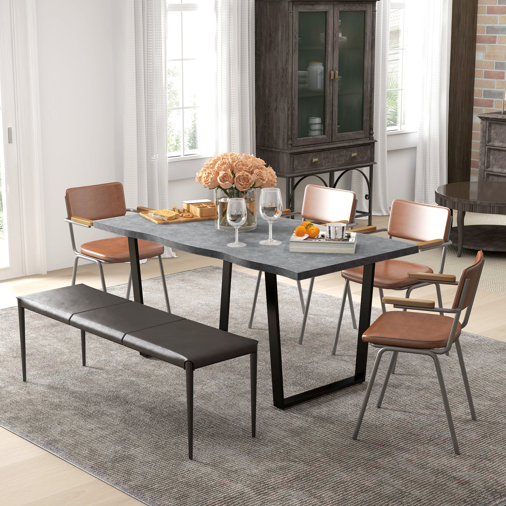  Industrial Dining Table with Wave-edged