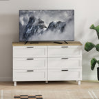 Martha 47" Wide Modern Dresser with 6 Drawers and Wood Legs for Bedroom, Living Room, Entryway, White