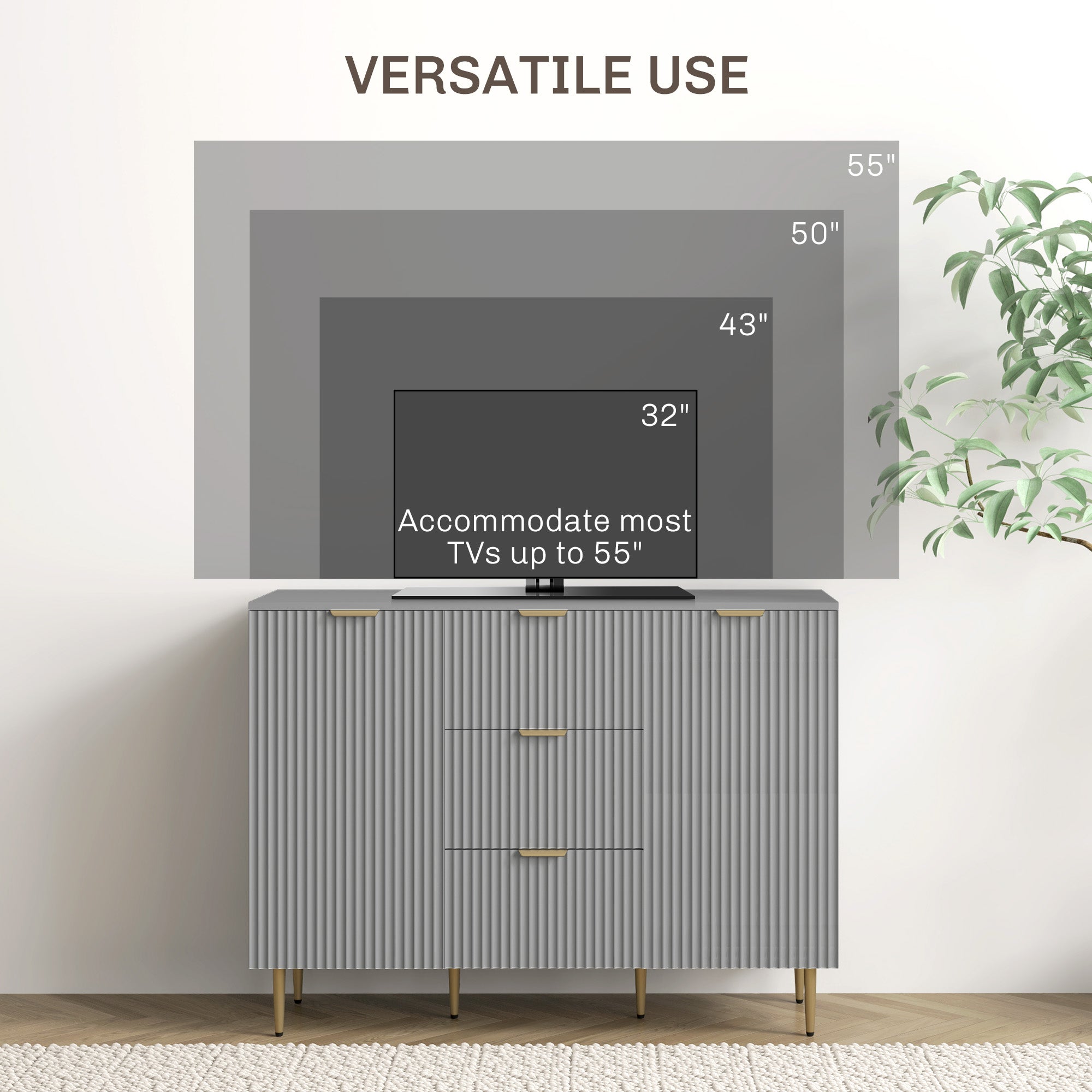 Ellis Modern Kitchen Storage Cabinet, Sideboard Buffet Cabinet w/ 3 Drawers and Adjustable Shelves for Kitchen Hallway, Grey