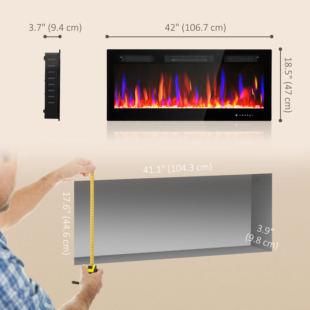 Thin electric fireplace freestanding with slim design and realistic flame effect