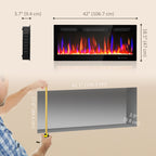 Thin electric fireplace freestanding with slim design and realistic flame effect