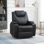 Brady Massage Recliner Chair, Swivel Nursery Rocker Chair, Manual Reclining Sofa with 8 Vibration Points, PU Leather, Cup Holders, Side Pockets, for Living Room, Black