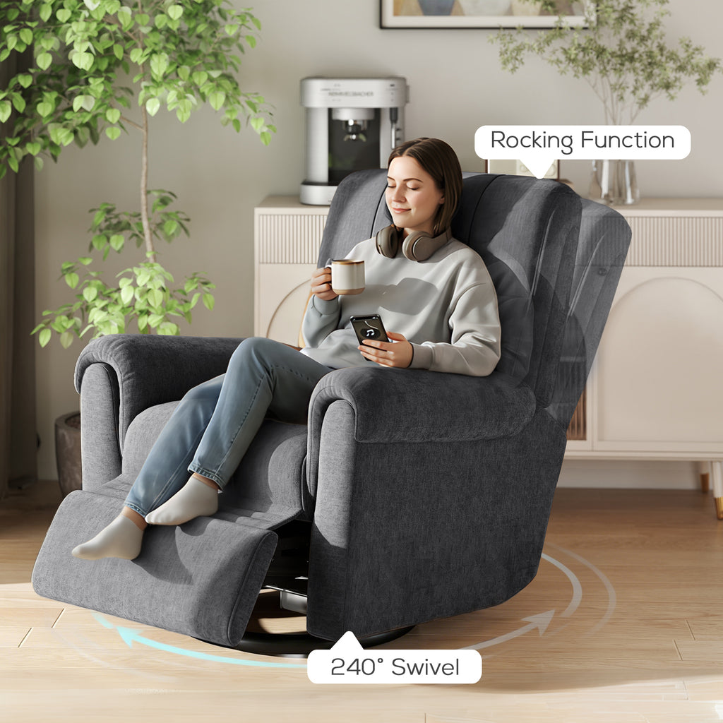 Flynn Power Reclining Chair with USB Ports, Swivel and Rocking Functions-Dark Grey