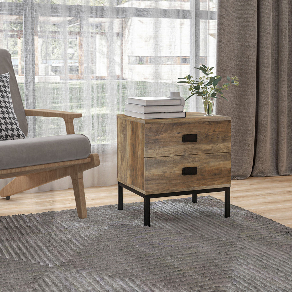 Wallace Nightstand with Storage, Retro Bedside Table, Side Table with 2 Drawers, Steel Frame for Bedroom, Coffee
