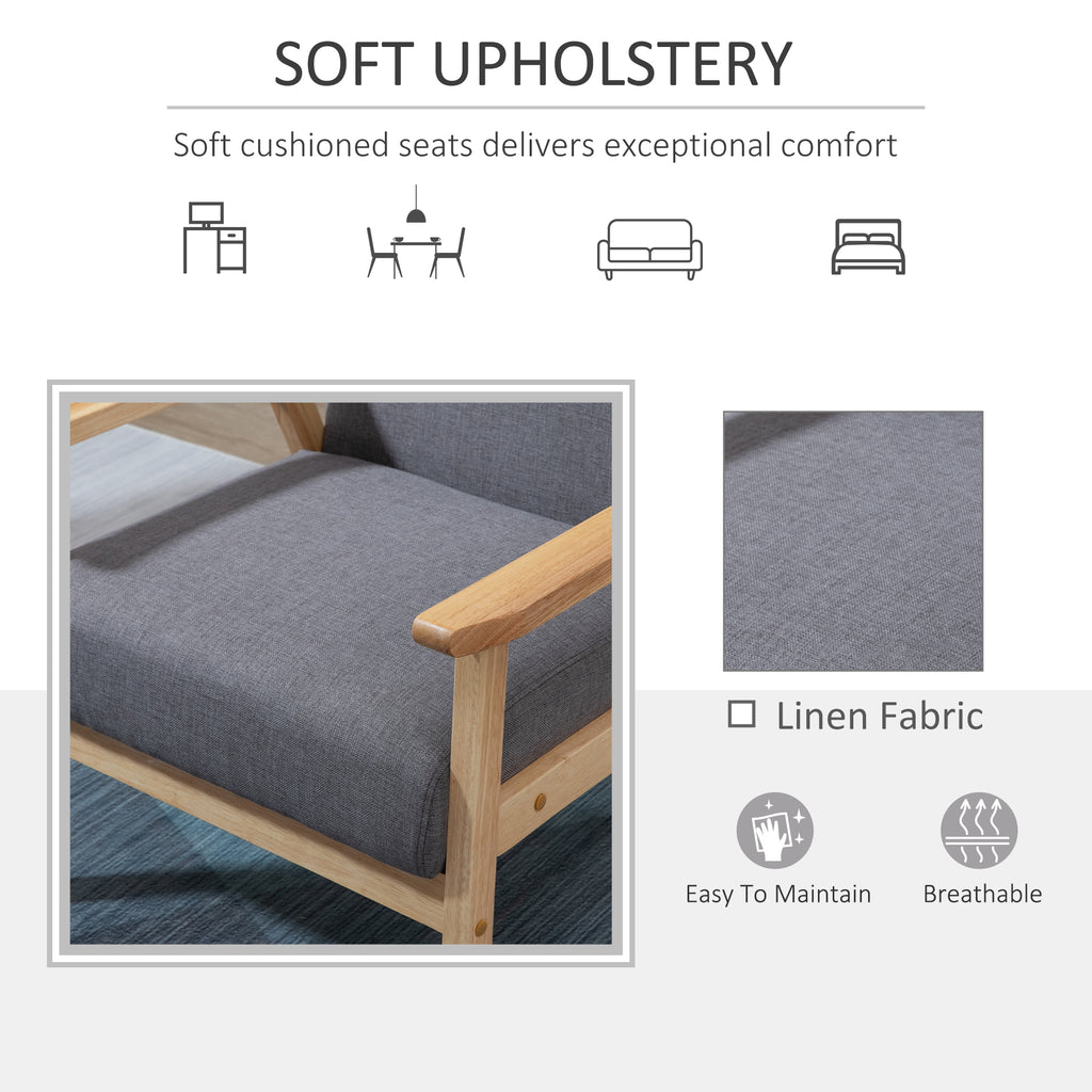 Billie Minimalistic Accent Chair with Thick Linen Cushions-Grey