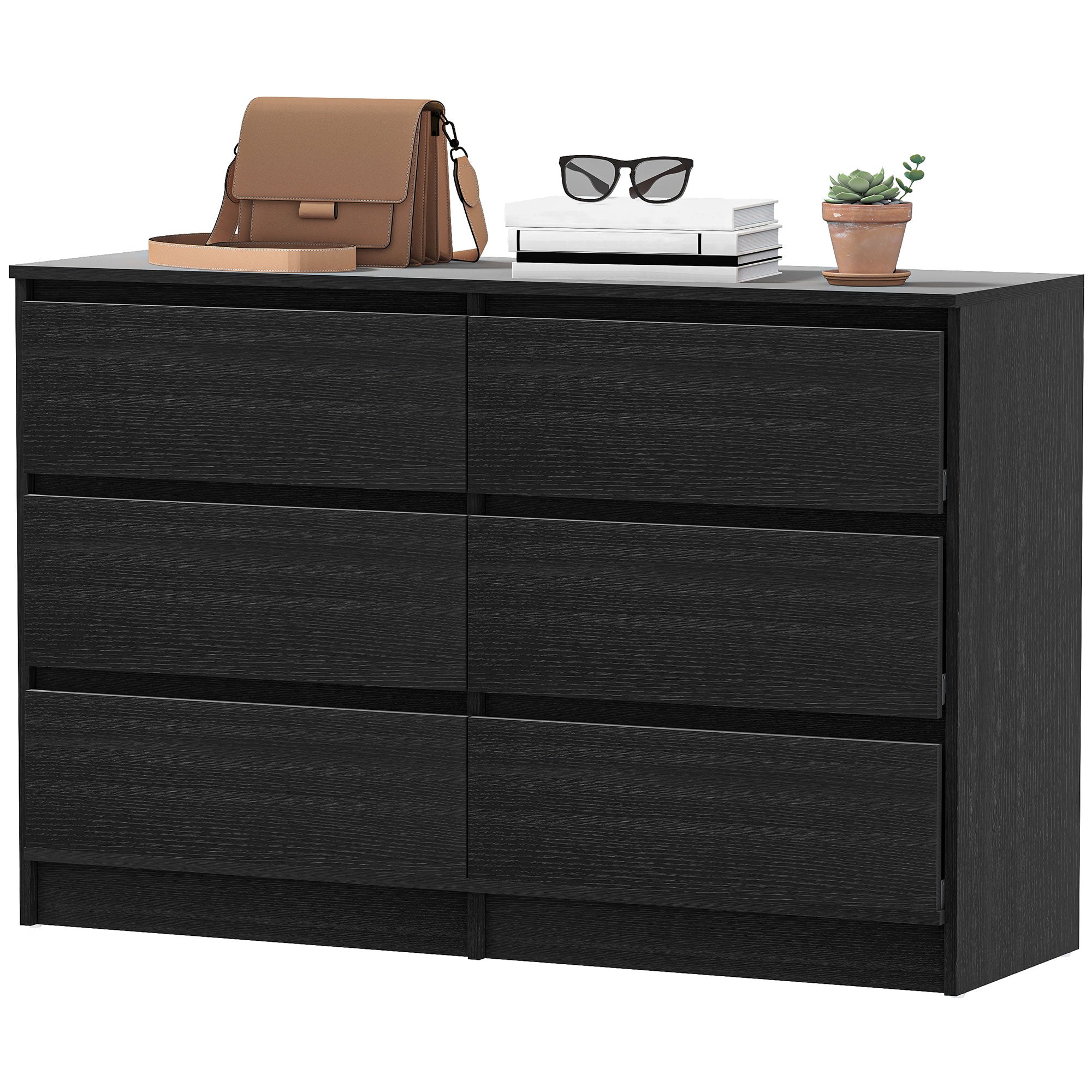 River  6 Drawer Dresser for Bedroom, Living Room, Hallway, Modern Clothes Storage Organizer, Black
