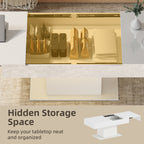 Bryce Extendable Coffee Table with LED Lights, Modern High Gloss Center Table with Hidden Storage for Living Room, White