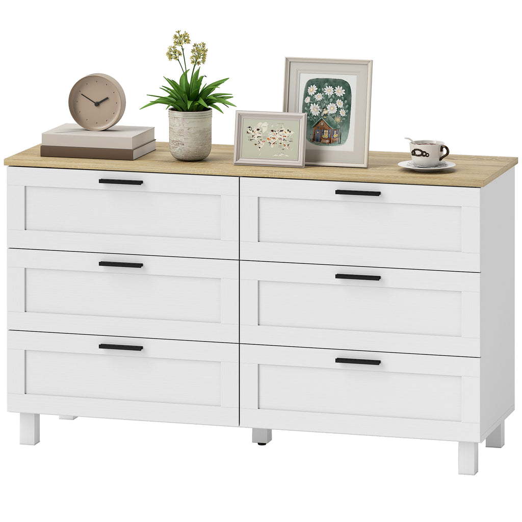 Martha 47" Wide Modern Dresser with 6 Drawers and Wood Legs for Bedroom, Living Room, Entryway, White