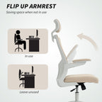 Andre Ergonomic Office Chair, Swivel Desk Chair with Adjustable Lumbar Support, Headrest and Height, Flip-up Armrests, Beige