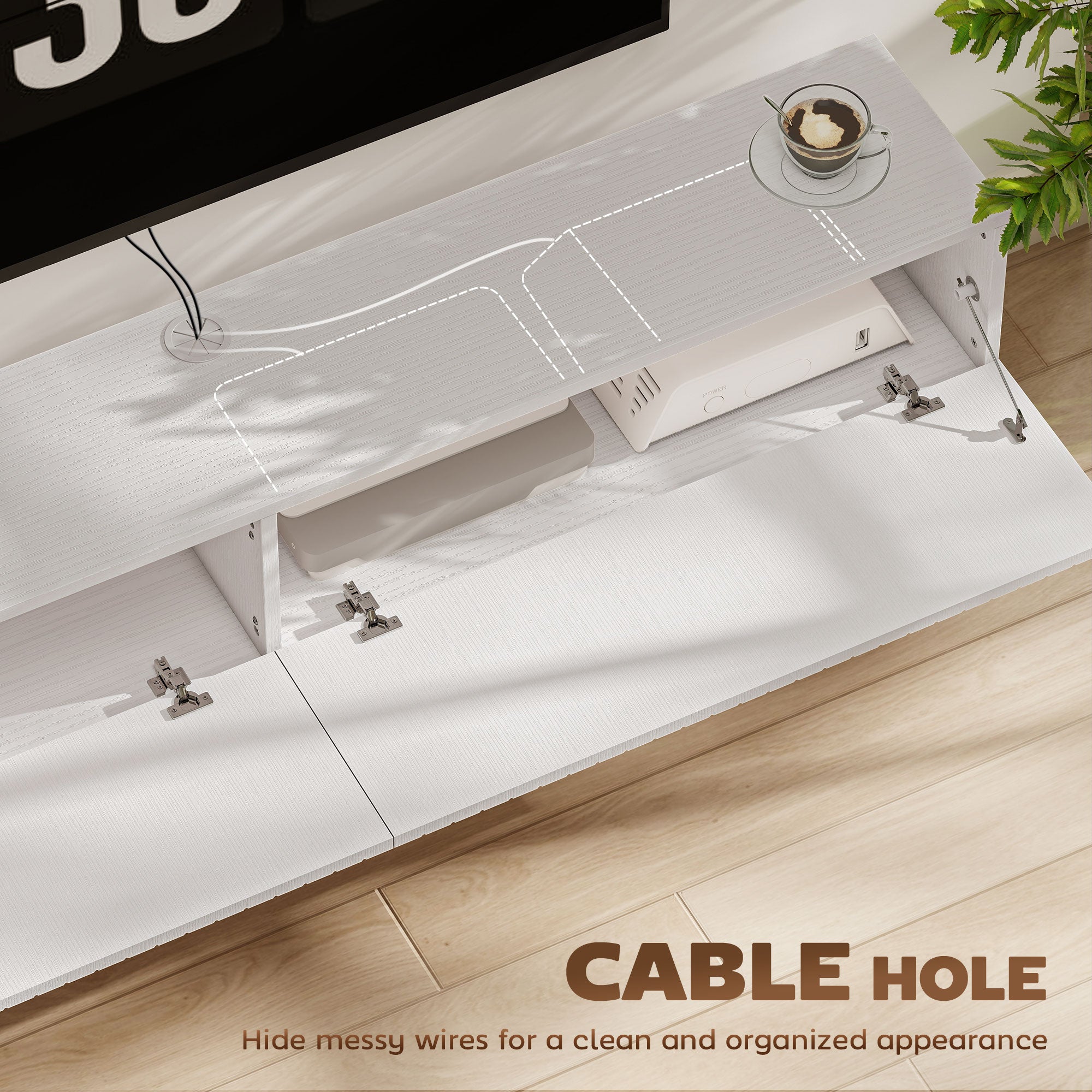  Wall Mount Media Console with 2 Fluted Flip-Down Doors