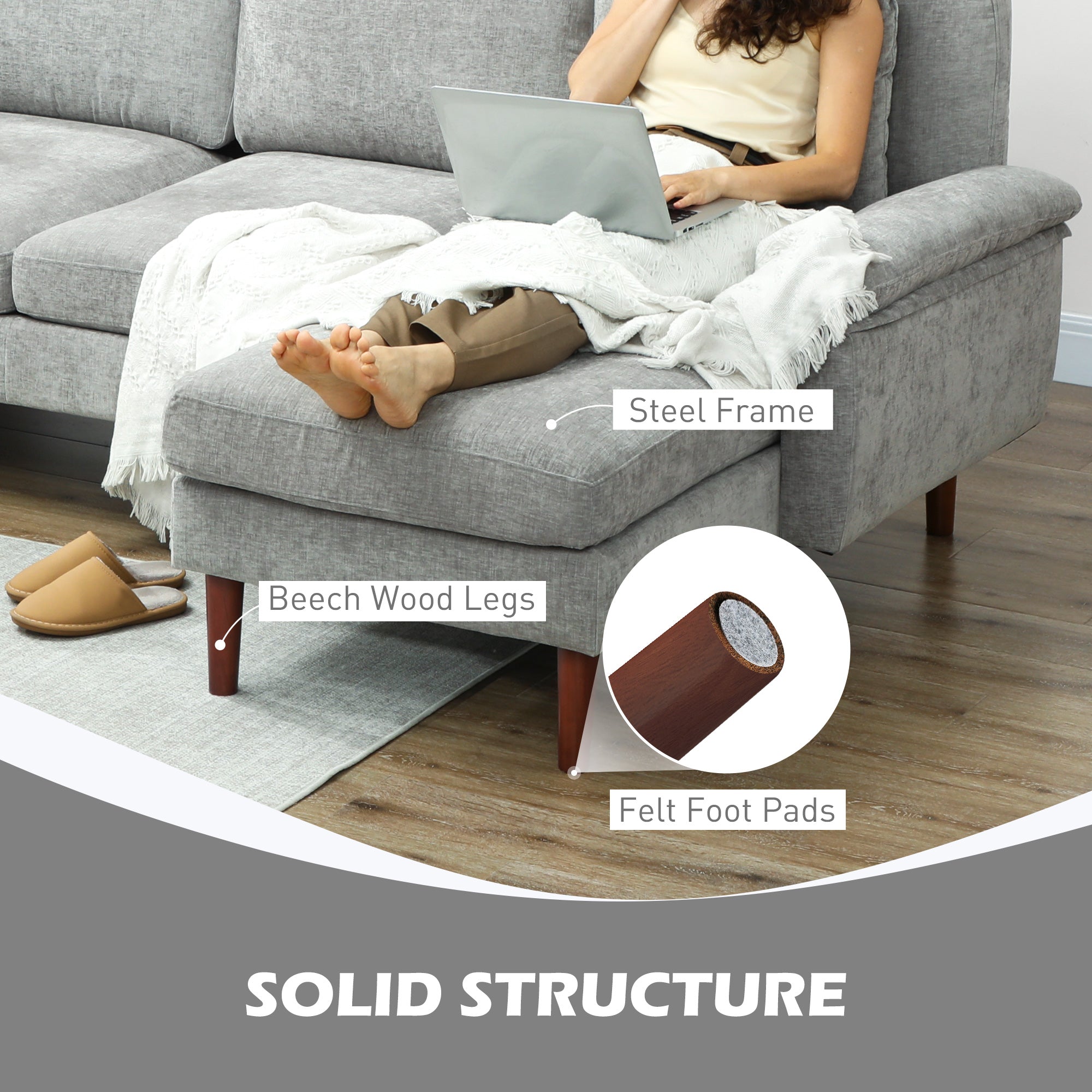 Elliott Modern Reversible Sectional with Changeable Chaise Lounge-Grey