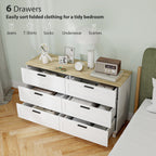 Martha 47" Wide Modern Dresser with 6 Drawers and Wood Legs for Bedroom, Living Room, Entryway, White