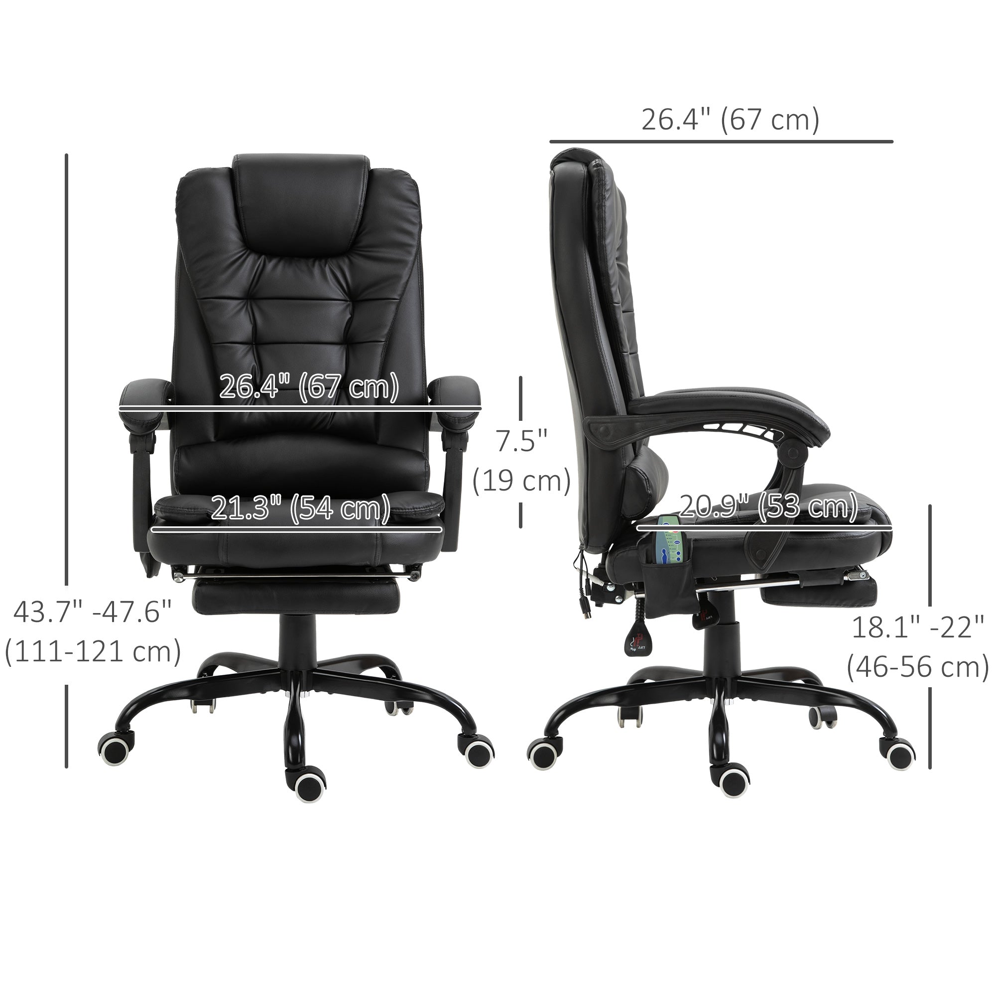 Declan Office Chair with Recliner and  Footrest, Vibrating Massage, Adjustable Height, Perfect Office, Black