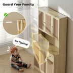 Milan Kitchen Hutch with Microwave Countertop, 71" Boho Kitchen Pantry Cabinet with Decorative Rattan Doors, Natural