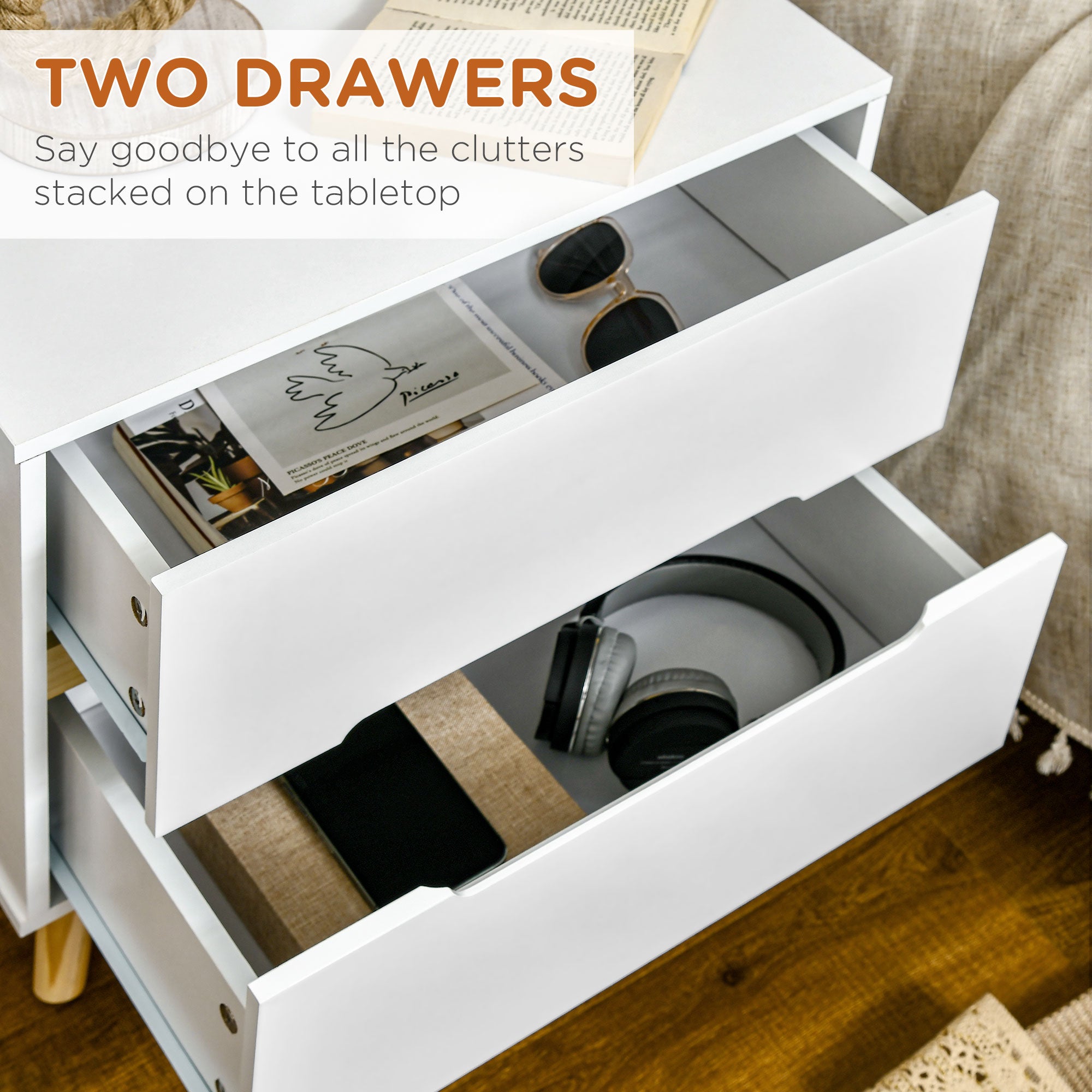 Willow Modern Nightstand/End Table with 2 Drawers-White