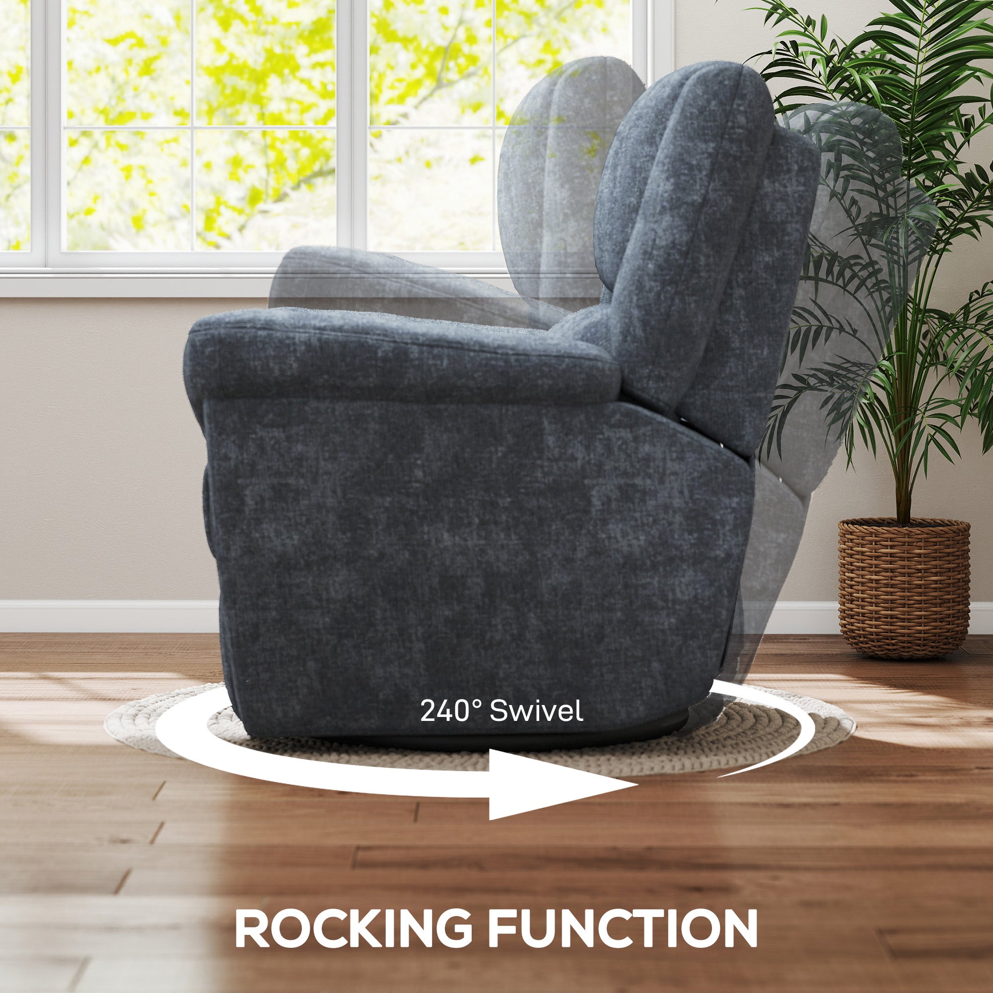 Brooks Power Reclining Chair with USB Ports, Swivel and Rocking Functions-Dark Grey