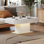Bryce Extendable Coffee Table with LED Lights, Modern High Gloss Center Table with Hidden Storage for Living Room, White