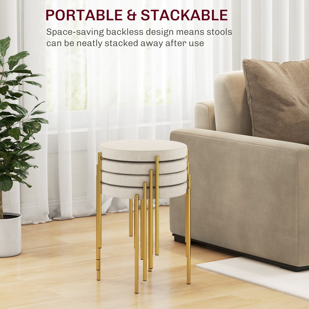 Noel Backless Round Dining Chairs, Modern Stacking Stools Set of 4, Kitchen Chairs with Metal Legs, Cream White