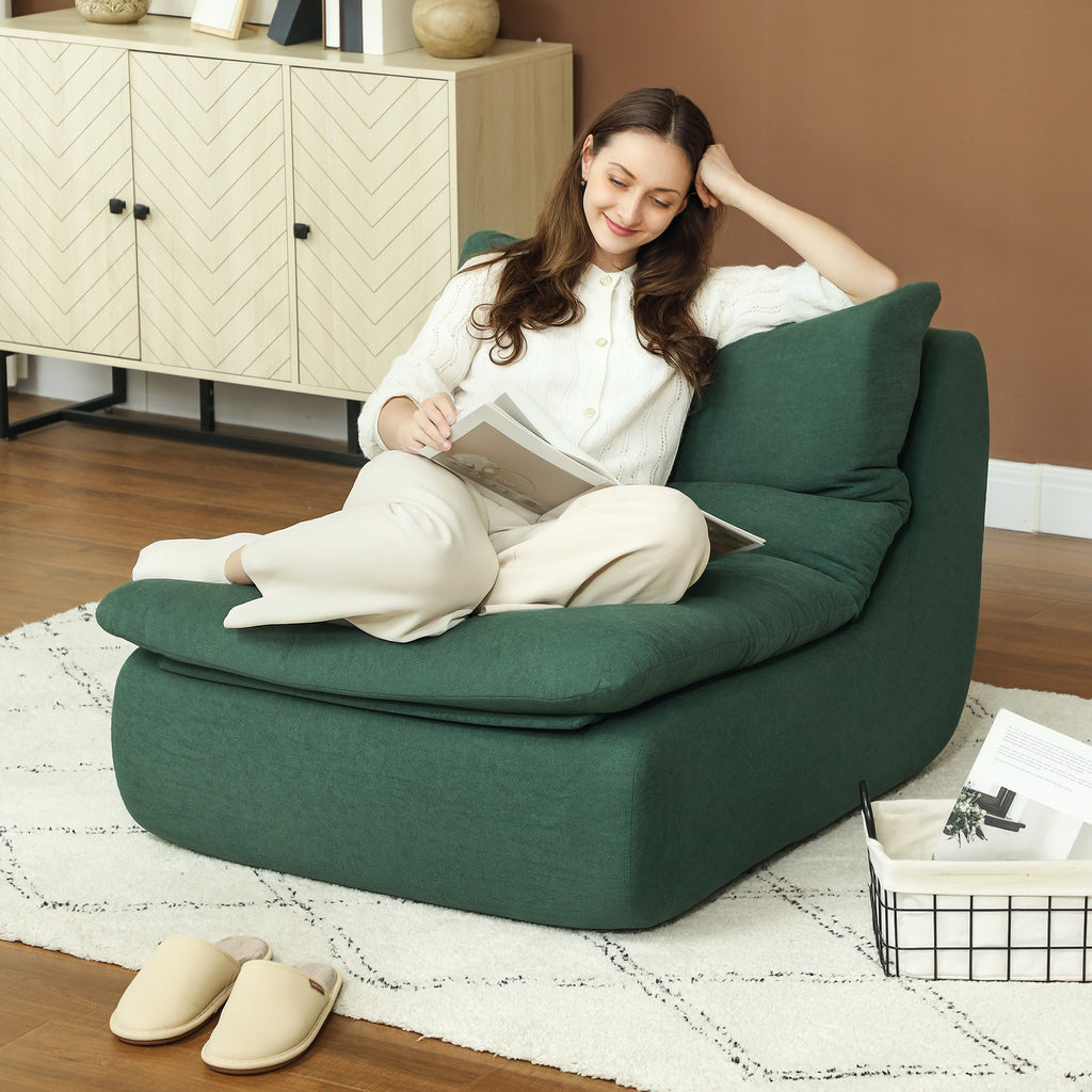 ANDRE Lounger Floor Chair with Single Piece Ultra High-Density Foam, Armless Floor Chair for Living Room, Bedroom, Home Office, Green