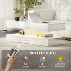 Erin Modern Coffee Table with 2 Drawers and Adjustable LED Lights-High Gloss White