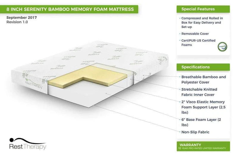 8 Inch Serenity Bamboo Memory Foam Mattress 