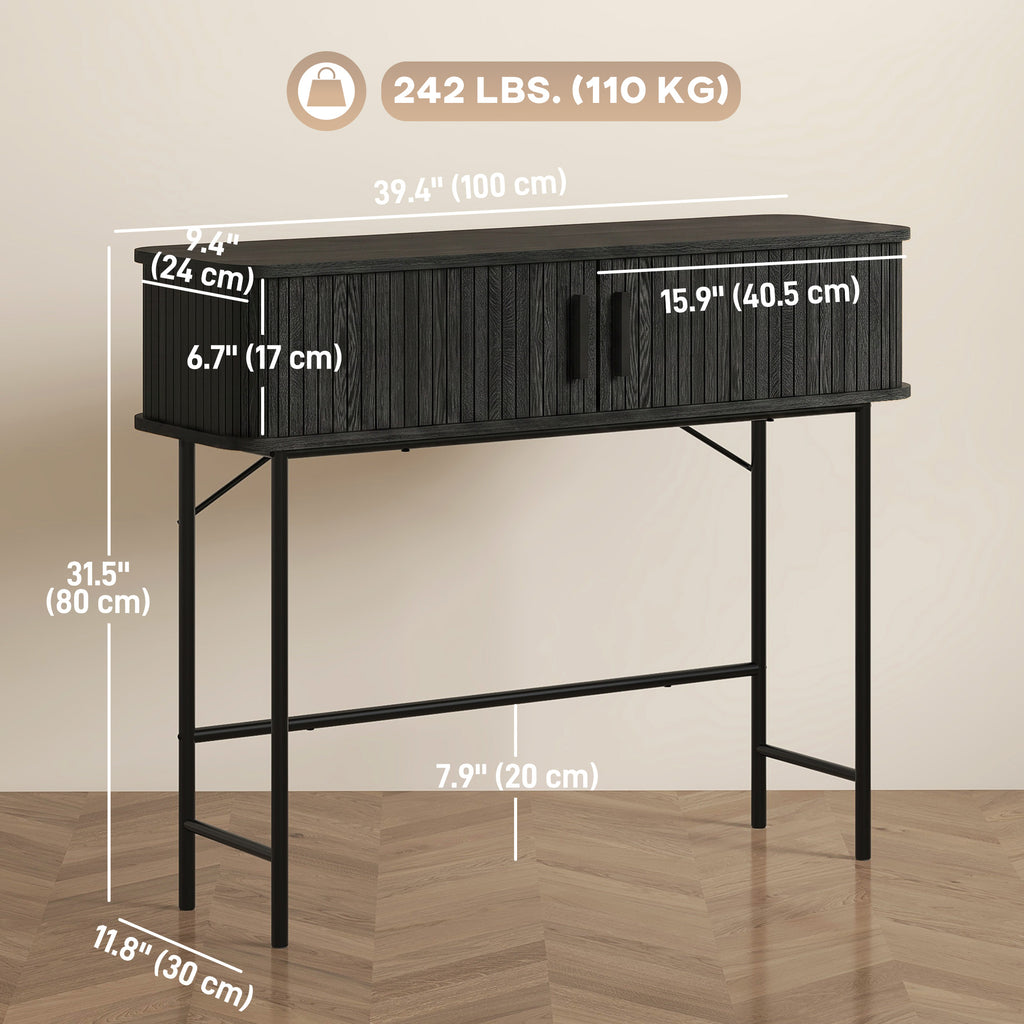 Julian Modern-Mid-Century Narrow Entryway/Console Table with Storage-Black