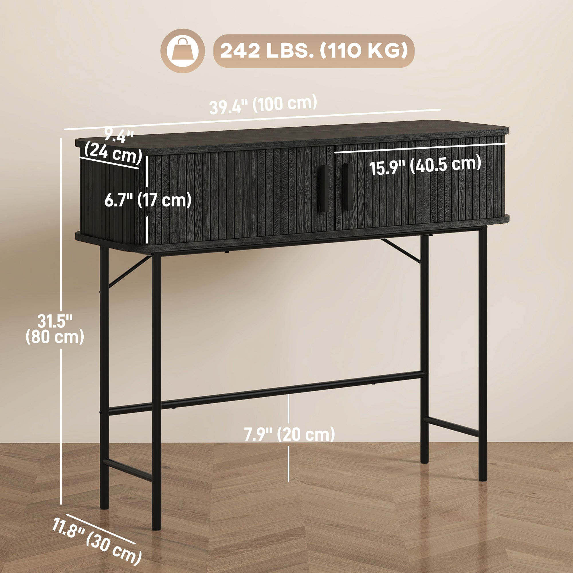 Julian Modern-Mid-Century Narrow Entryway/Console Table with Storage-Black