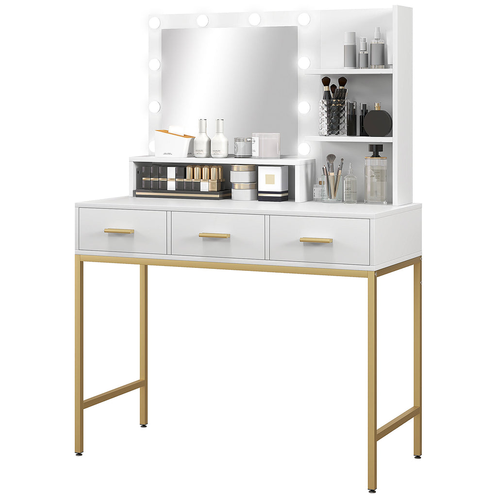 Sophia Illuminated Dressing Table, LED Vanity Table with Mirror, 3 Drawers and Storage Shelves for Bedroom, White