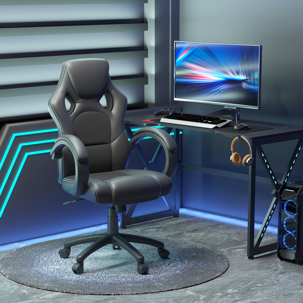 Erling Gaming Chair-Office Chair with Swivel Wheels, Padded Headrest, Tilt Function, Black