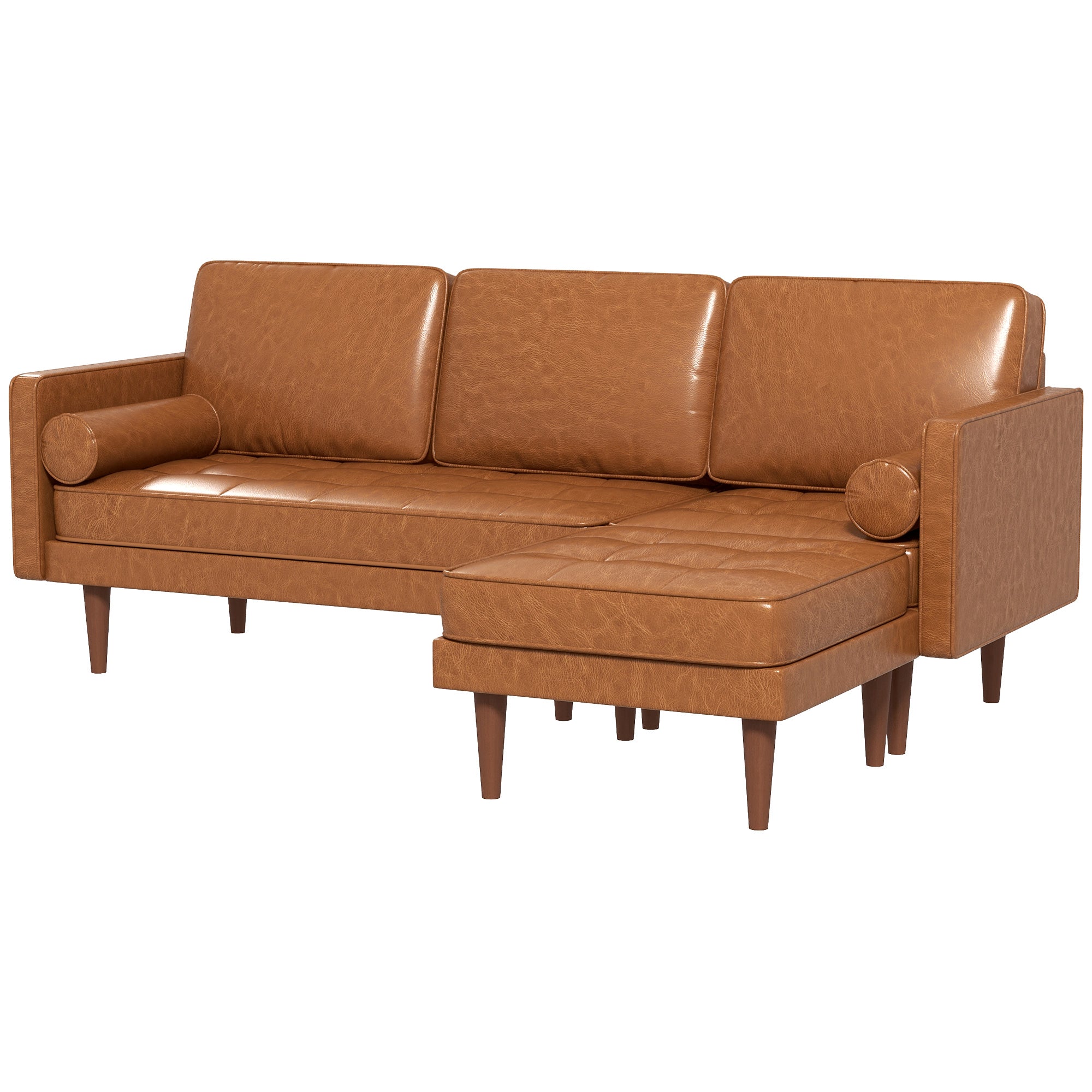 Leather look sectional in brown colour