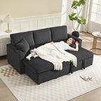 Leo 81" Sleeper Sectional with Storage Chaise-Dark Grey