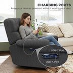 Flynn Power Reclining Chair with USB Ports, Swivel and Rocking Functions-Dark Grey