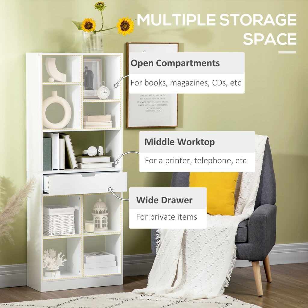 Julian Tall Freestanding Bookshelf with Drawer for Bedroom, Living Room and Home Office-White