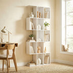 Ari 5-Tier S Shaped Geometric Bookshelf with 15 Compartments-White