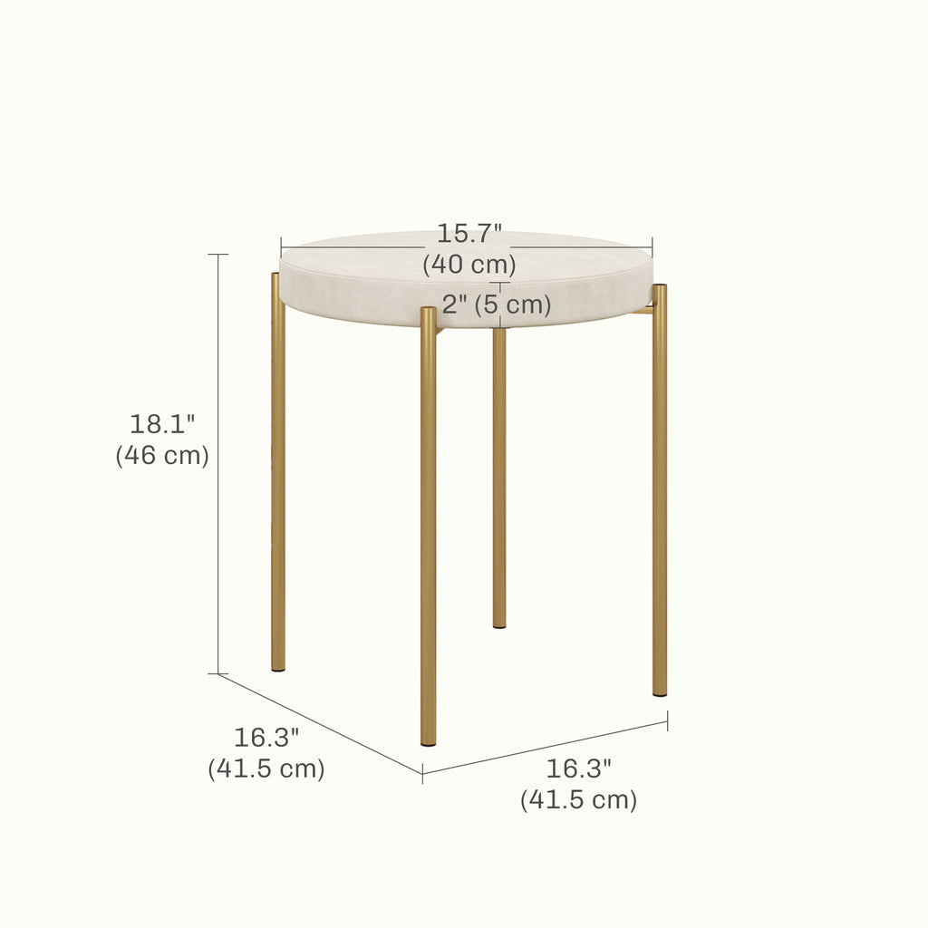 Noel Backless Round Dining Chairs, Modern Stacking Stools Set of 4, Kitchen Chairs with Metal Legs, Cream White