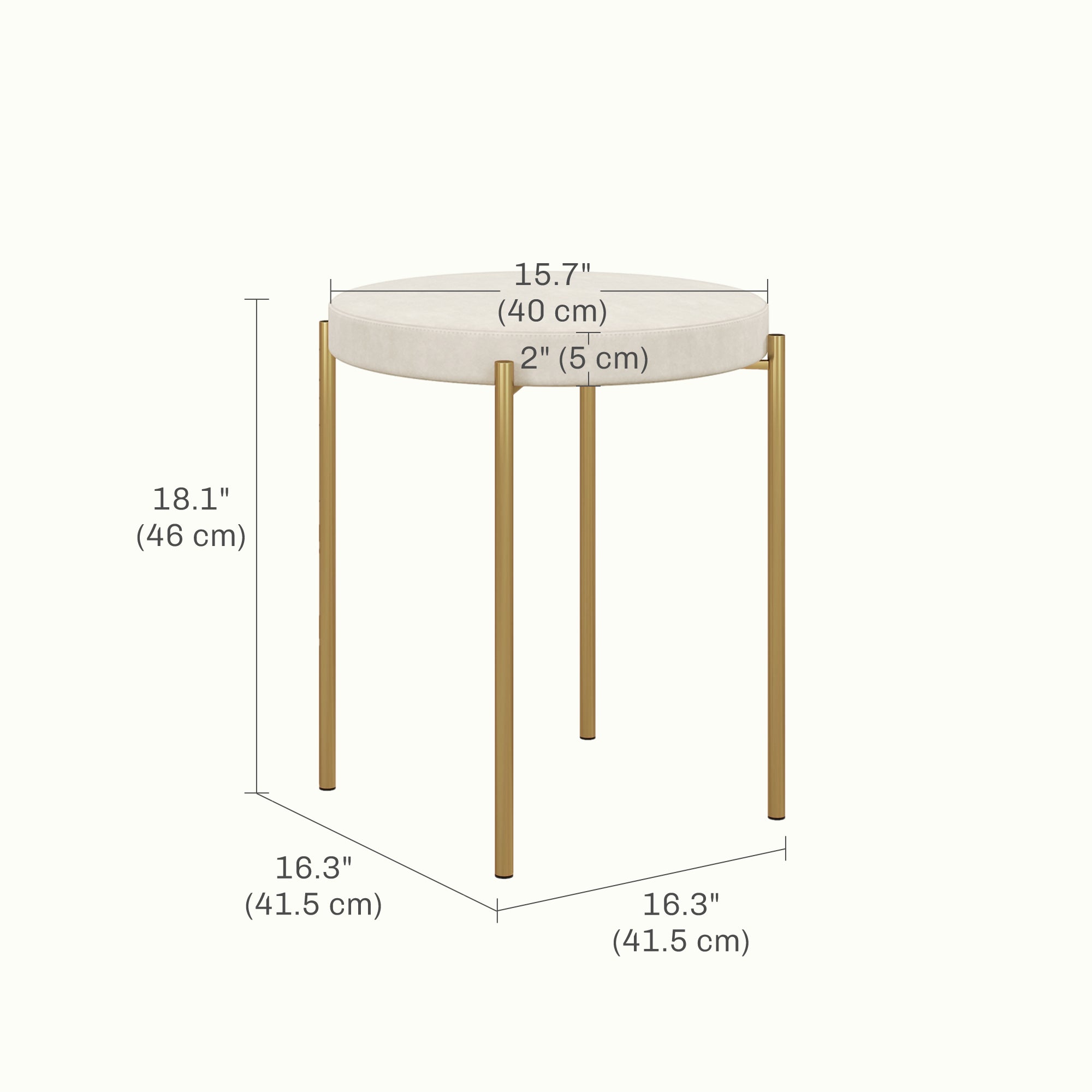Noel Backless Round Dining Chairs, Modern Stacking Stools Set of 4, Kitchen Chairs with Metal Legs, Cream White
