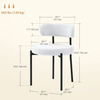 Cruz 2 Pieces Kitchen Chairs, Modern Dining Chairs w/ Berber Fleece Upholstery and Steel Legs for Living Room, Cream White