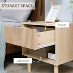 Laura Modern Bedside Table with Drawer and Open Shelf, Sofa Side Table for Bedroom Living Room, Natural