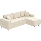 RONNY Sectional with Changeable Chaise, Corduroy L-Shaped Sectional Sofa with Pocket Spring, 2 Pillows, Cream White