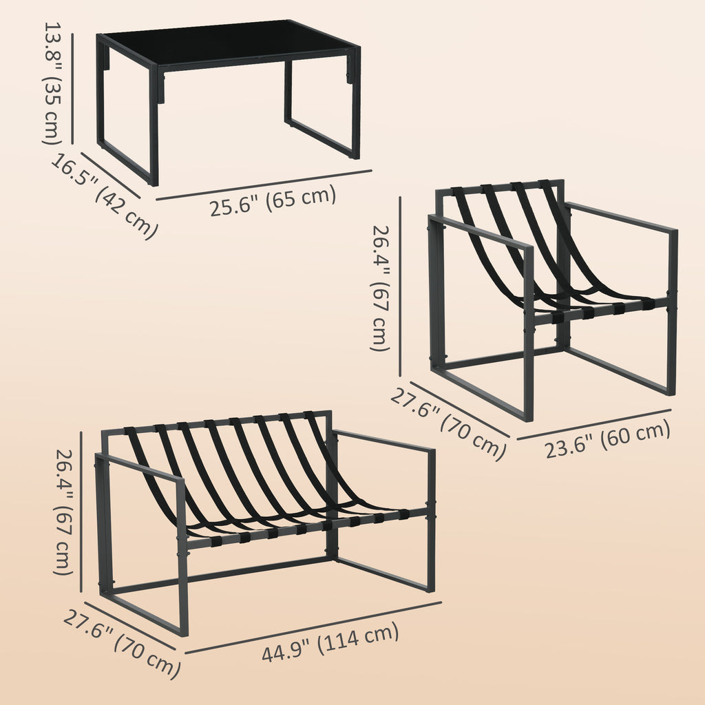 Alfie 4 Piece Patio Conversation Set with Tempered Glass Table-Beige