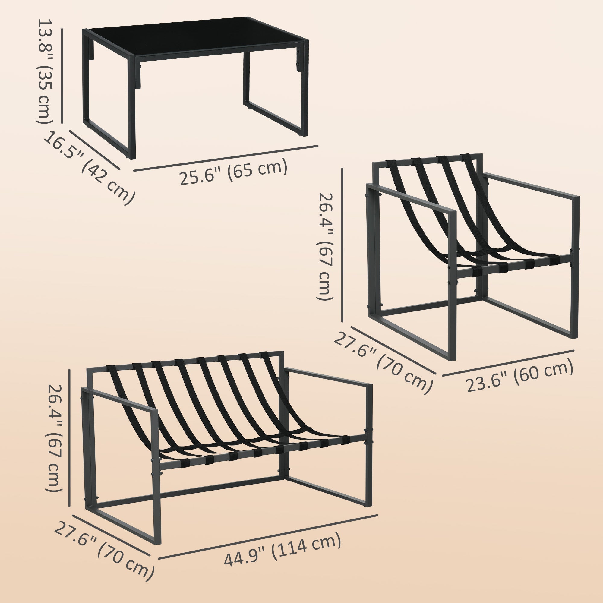 Alfie 4 Piece Patio Conversation Set with Tempered Glass Table-Beige