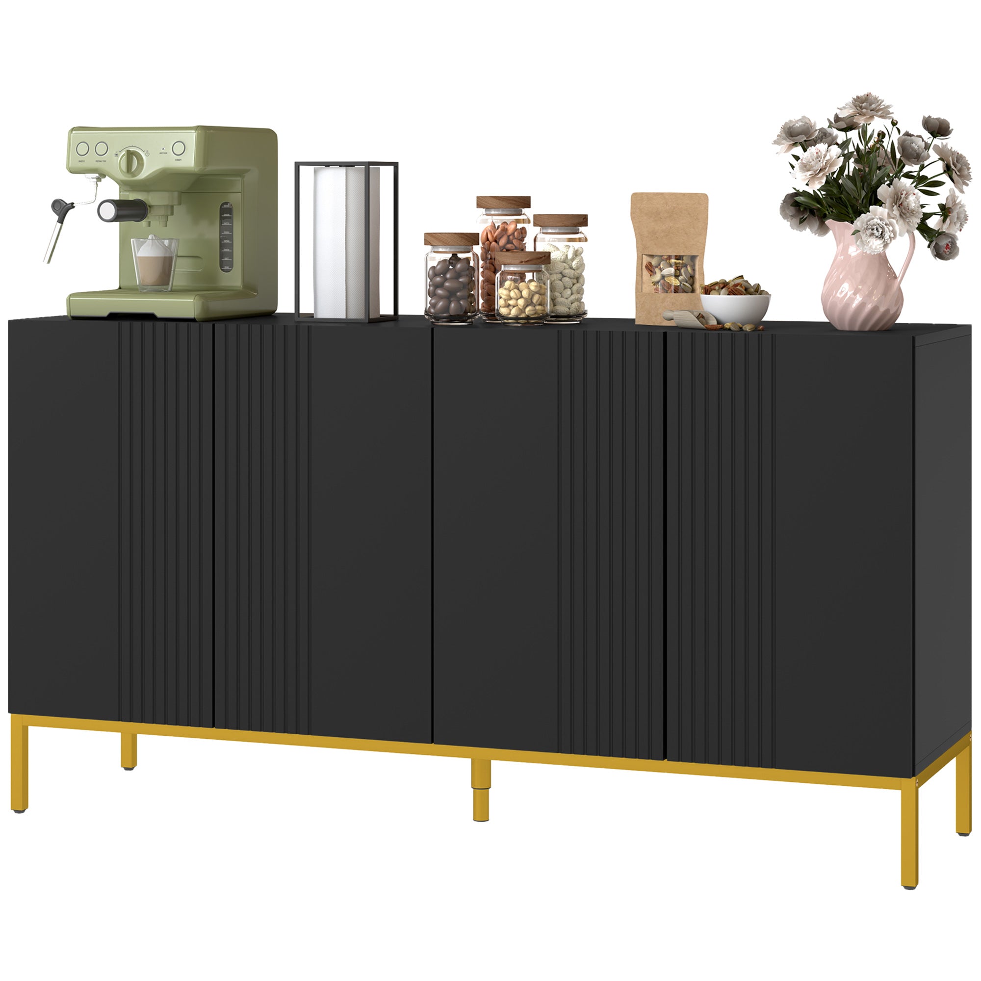 Cameron Sideboard Storage Cabinet with Adjustable Shelves, Soft-Close Doors, Kitchen Buffet Cabinet for Dining Room, Black